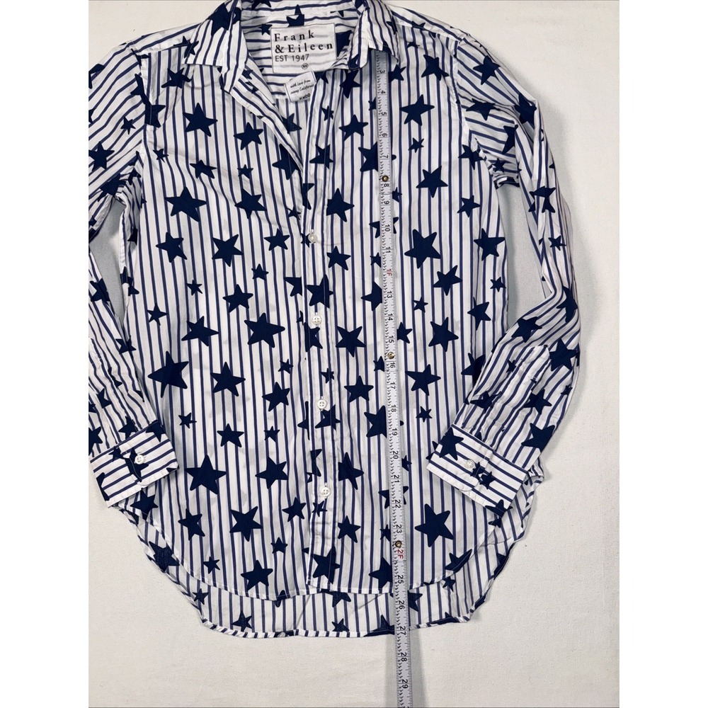 Frank & Eileen Frank Shirt XS Blue White Striped Star Print Cotton Button Up - Picture 8 of 9
